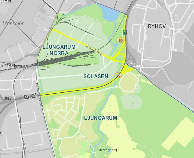Ljungarum och gamla flygfältet enligt Jönköpings kommunkarta